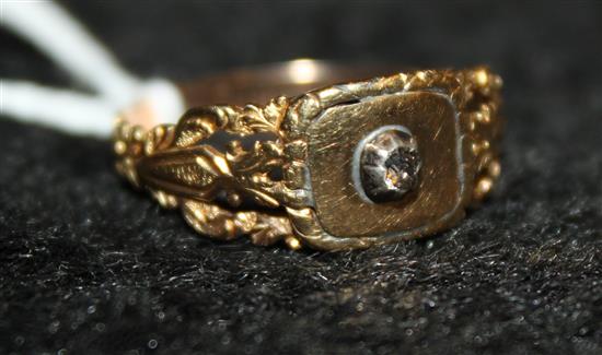 Early Victorian gold and diamond set mourning ring